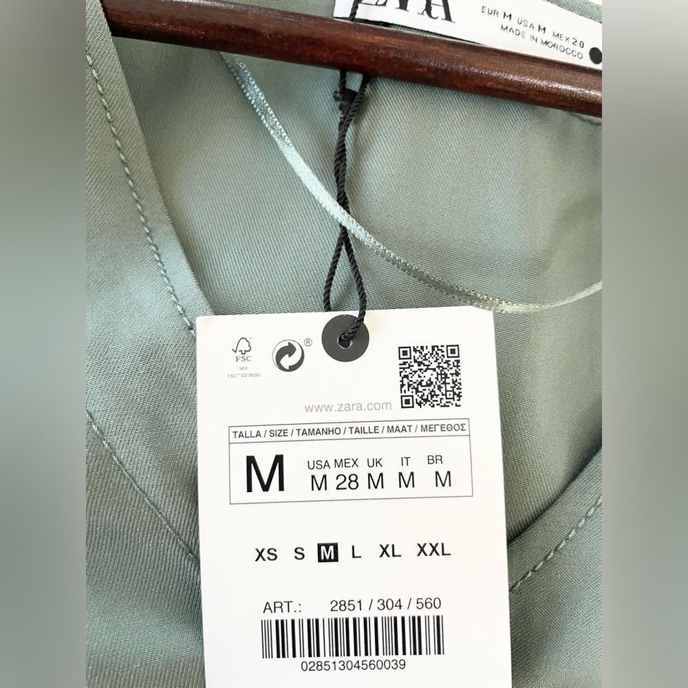 Zara Flowing Buttoned Pajama Blouse Sage Green 2851/304/199/009 - Picture 3 of 5